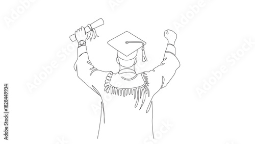 Line art illustration of a university student graduation, a graduation student line art style vector illustration