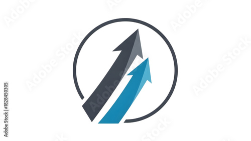Free Download Stylish vector icon depicting two contrasting arrows moving upwards within a sleek circular border, symbolizing continuous growth, ambitious goals, and future success in business - GFXLoad