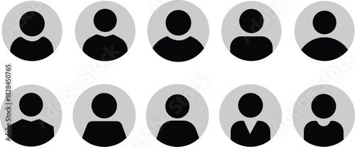User profile icon set, Male and female portraits,  avatars or profiles of unknown anonymous people, profile picture user avatars in circles . woman and man silhouette avatars or profile