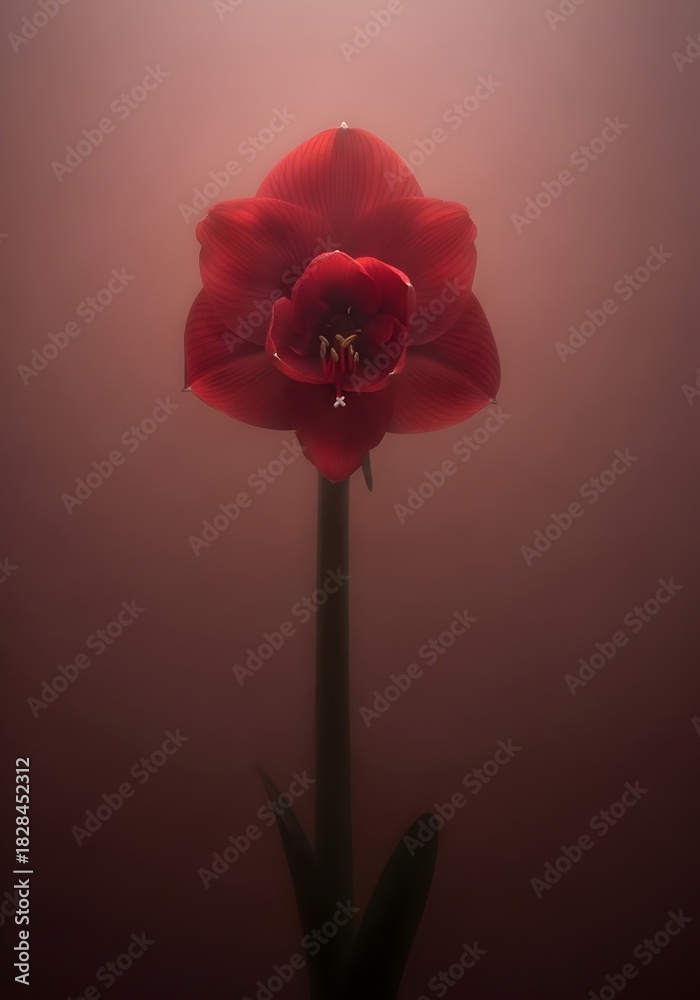 Obraz premium Crimson Amaryllis Bloom a Symbol of Pride and Radiance Elegant Floral Portrait with Soft Focus Background for Artistic Expression and Decorative Purposes