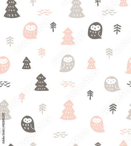 北欧風のフクロウのシームレスパターン