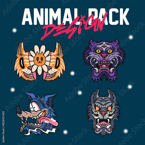 animal illustration package in japanese style illustration