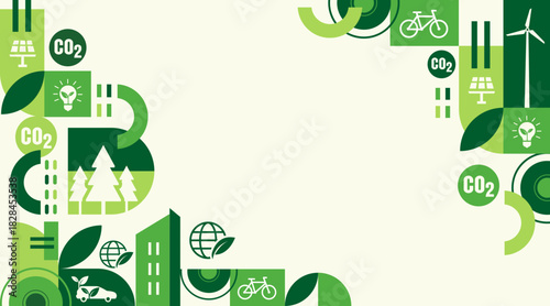 Green Eco City Background with Renewable Energy, Solar Panels, and Sustainable Environment Design. Vector Illustration.