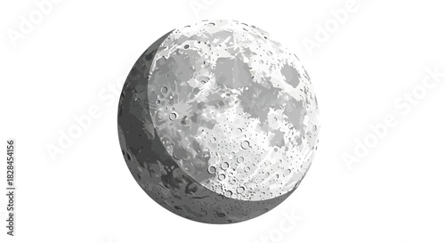 Illustration of waning gibbous phase moon with craters, showing details and depth