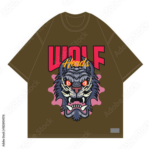 wolf head artsy design for streetwear merch brand