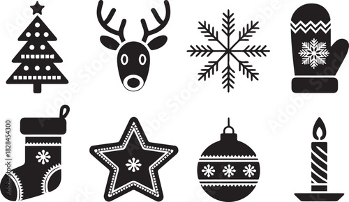Modern Winter Holiday Glyphs Collection with Snowflake Motifs