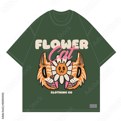 cat half flower popped up for goodvibes clothing brand design