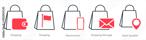 A set of 5 business icons as shopping, mcommerce, shopping message
