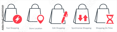 A set of 5 business icons as fast shopping, store location, edit shopping