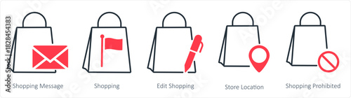 A set of 5 business icons as shopping message, shopping, edit shopping