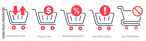 A set of 5 business icons as synchronize cart, finance cart, shopping discount