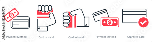 A set of 5 business icons as payment method, card in hand