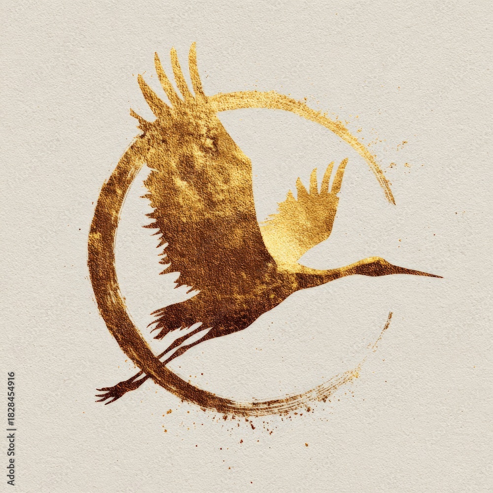 Obraz premium minimalist golden logo of a flying crane