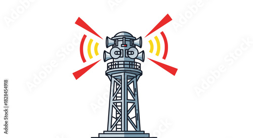 Emergency broadcast tower icon emitting strong directional signal for awareness and preparedness