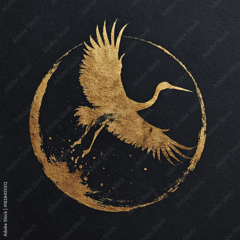 Obraz premium minimalist golden logo of a flying crane