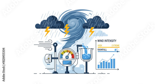 Graphical representation of intense weather events like hurricane and monitoring instruments