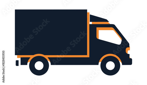 Delivery truck in dark blue and orange ready to transport goods and provide shipping services