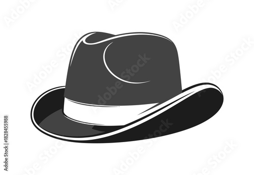 Stylish gray fedora with a white band on a black background offering a classic vintage look