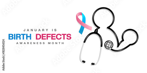 January is Birth Defect Awareness Month. Woman and baby shaped like a stethoscope. Suitable for cards, banners, posters, social media, and more. White background.   