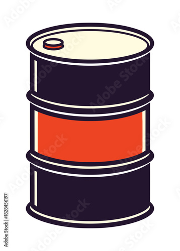 Isolated black oil drum with red band illustration for energy industry and resource concepts