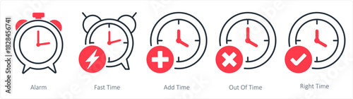 A set of 5 business icons as alarm, fast time, add time