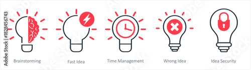 A set of 5 business icons as brainstorming, fast idea, time management