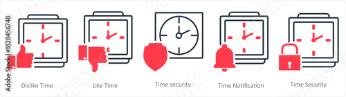 A set of 5 business icons as dislike time, like time, time security