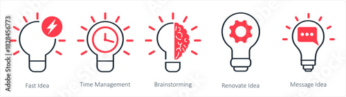 A set of 5 business icons as fast idea, time management, brainstorming