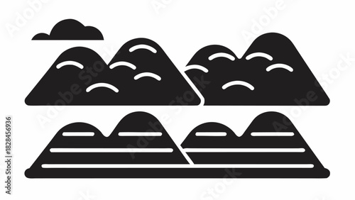 Stunning mountain range silhouette landscape perfect for minimalist designs, nature themes, and outdoor adventures with a single cloud drifting by above peaks