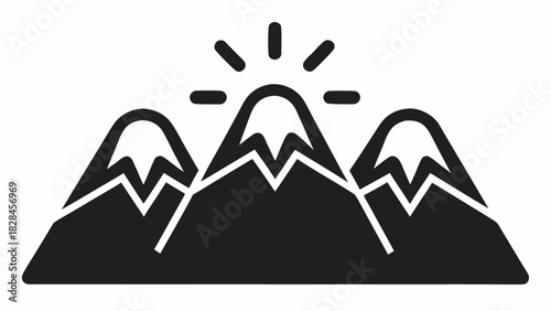 Stunning mountain range icon with sunburst, perfect for outdoor adventure brand, travel logo, or nature-inspired graphic design, scalable vector included