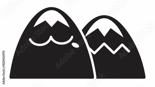 Whimsical mountain range illustration with snow-capped peaks, perfect for kids' designs, outdoor adventure themes, and eco-friendly projects needing a playful touch