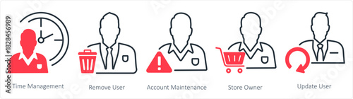 A set of 5 business icons as time management, remove user, account maintenance