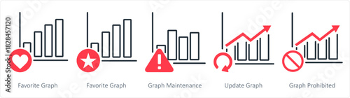 A set of 5 business icons as favorite graph, graph maintenance, update graph