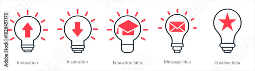 A set of 5 business icons as innovation, inspiration, education idea