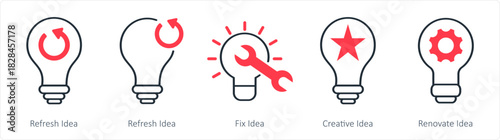 A set of 5 business icons as refresh idea, fix idea, creative idea
