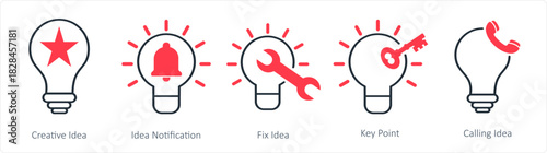 A set of 5 business icons as creative idea, idea notification, fix idea
