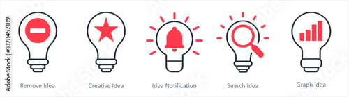 A set of 5 business icons as remove idea, creative idea, idea notification