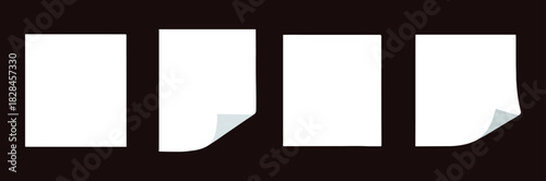 Paper sheet corner fold progression, curled paper edge stages, realistic paper texture, blank white sheet, isolated background, 