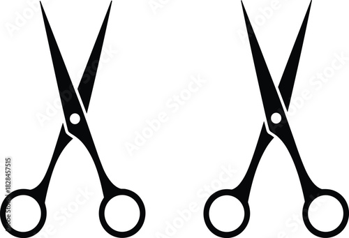 Scissors icon set, black silhouette vector, cutting tool illustration, symmetrical design, duplicate scissors graphic, 