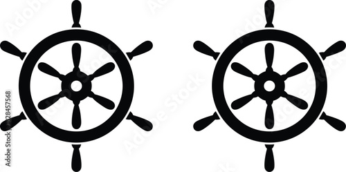Ship wheel icon, nautical helm silhouette, maritime symbol, black vector graphic, navigation concept, 