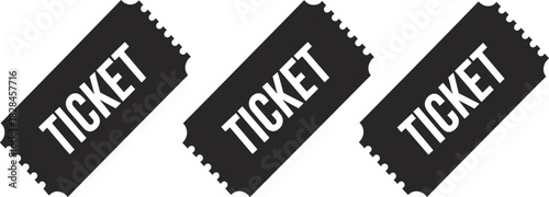 Ticket icon set, black silhouette vector, event admission design, raffle or promo symbol, classic stub illustration, 