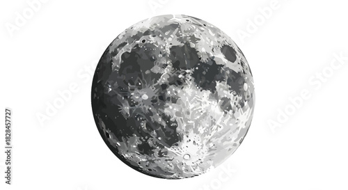 Detailed vector illustration showcasing the lunar surface with prominent craters and varying