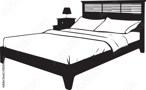 Black silhouette of a bed with pillows and a nightstand