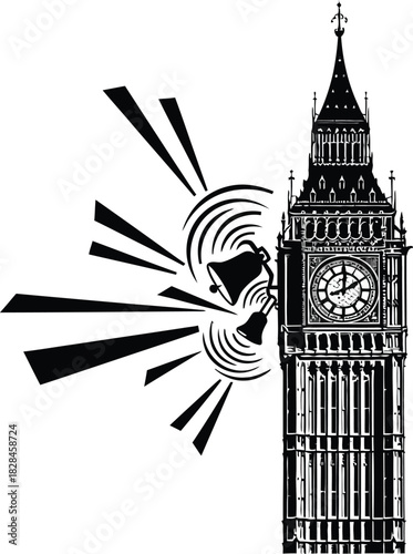 Big ben tower with a megaphone broadcasting news or announcements, symbolizing communication, protest, or political discourse in london