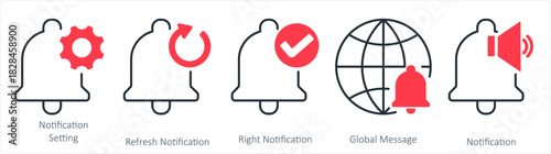 A set of 5 contact icons as notification setting, refresh notification, right notification