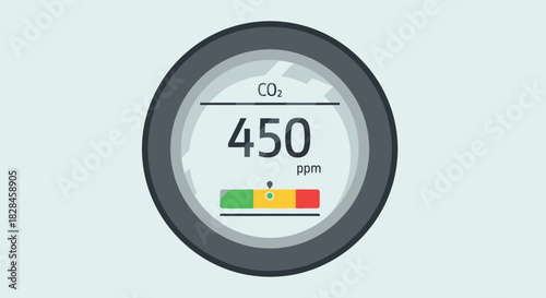 Carbon dioxide concentration gauge showing 450 ppm for environmental monitoring