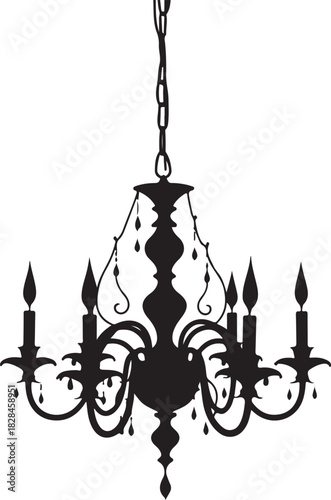 Black silhouette of a classic chandelier with candles and crystals