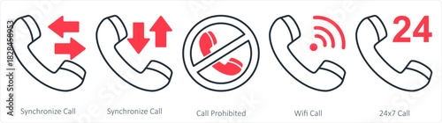 A set of 5 contact icons as synchronize call, call prohibited, wifi call