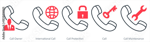 A set of 5 contact icons as call owner, international call