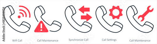 A set of 5 contact icons as wifi call, call maintenance, synchronize call